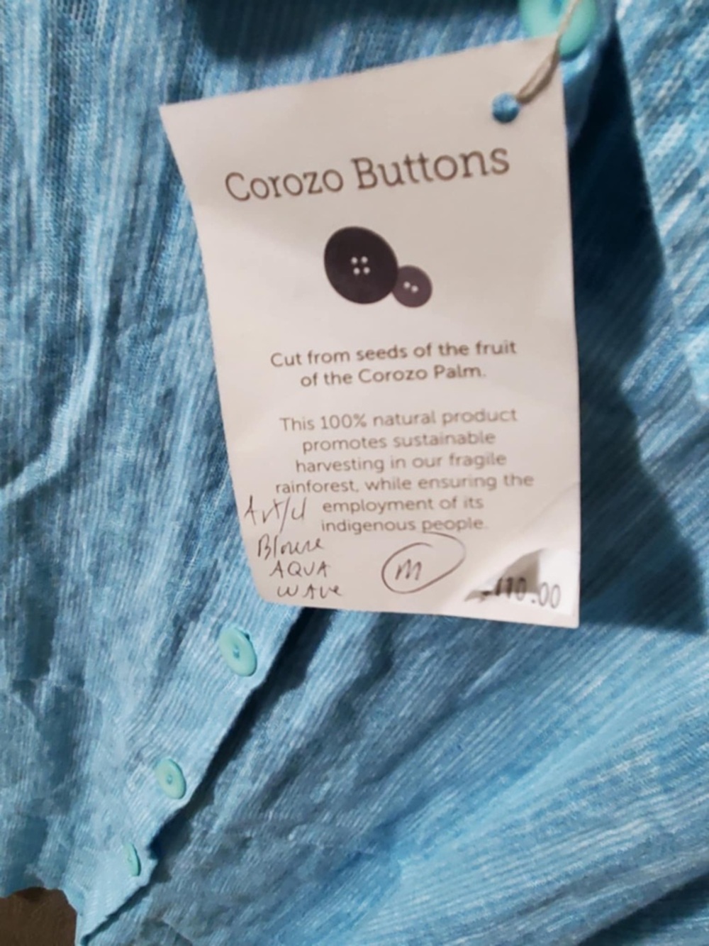 Flax Artful Blouse Linen Aqua Blue Button 3/4 Sleeve Ladgenlook MEDIUM - Picture 6 of 10